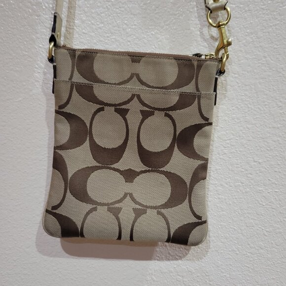 EUC Coach Tan and Brown Signature Crossbody Bag - Picture 10 of 15